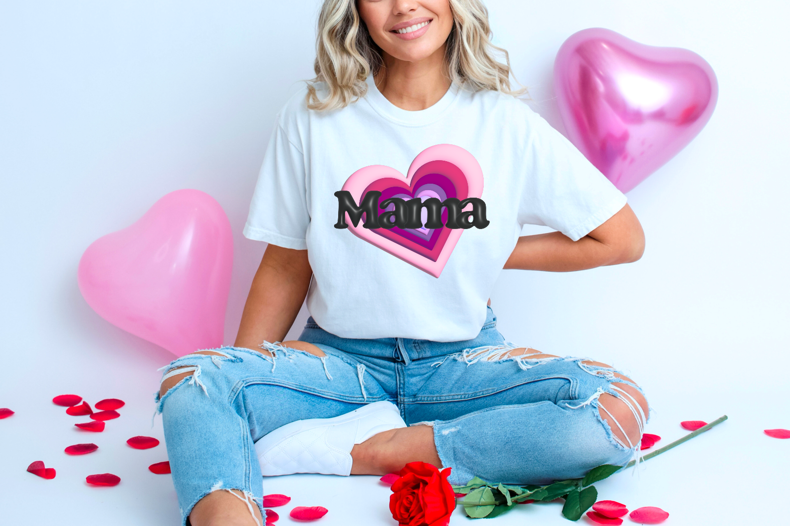 Mama Heart Faux 3D DTF Print