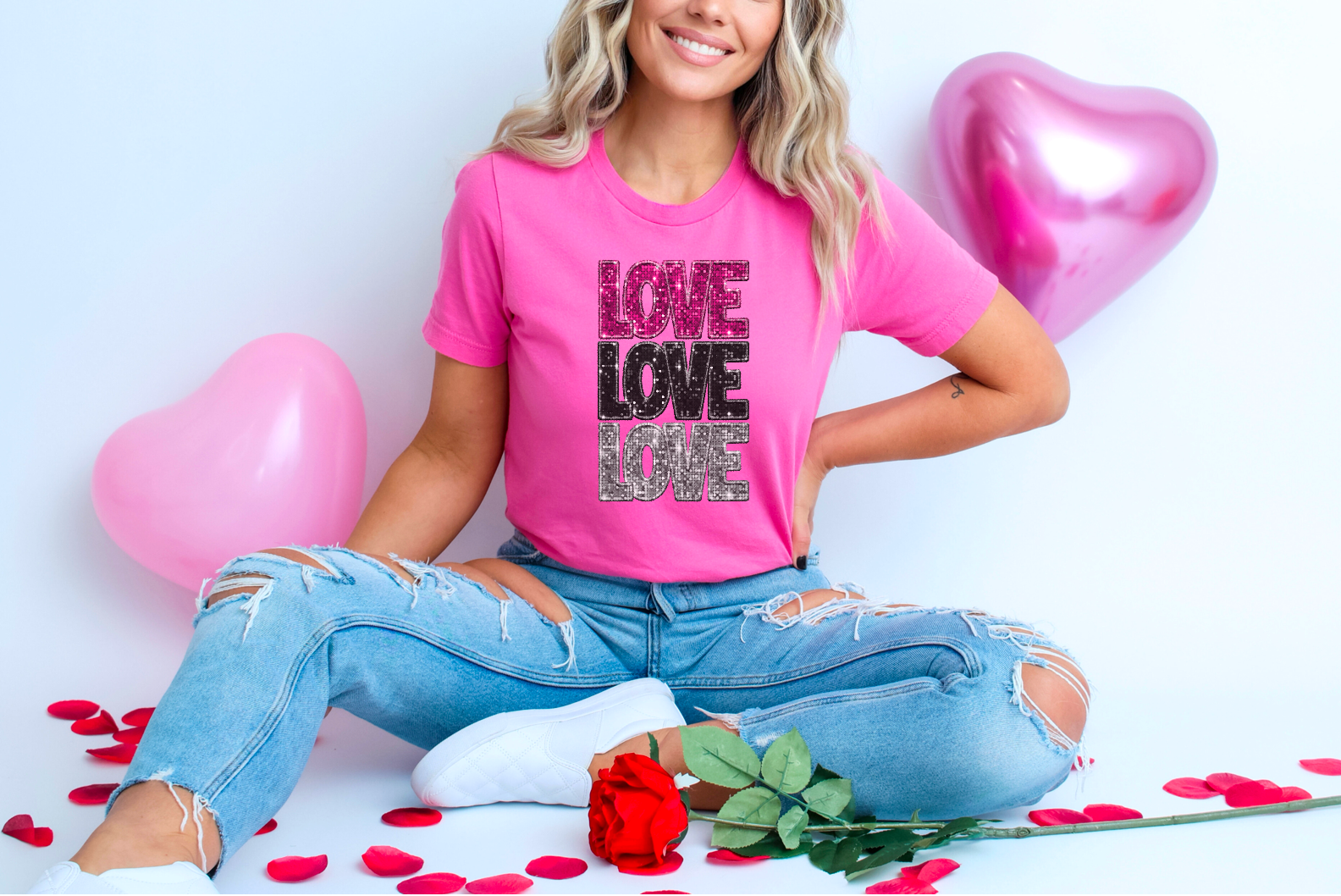 Love Stacked Faux Glitter DTF Print