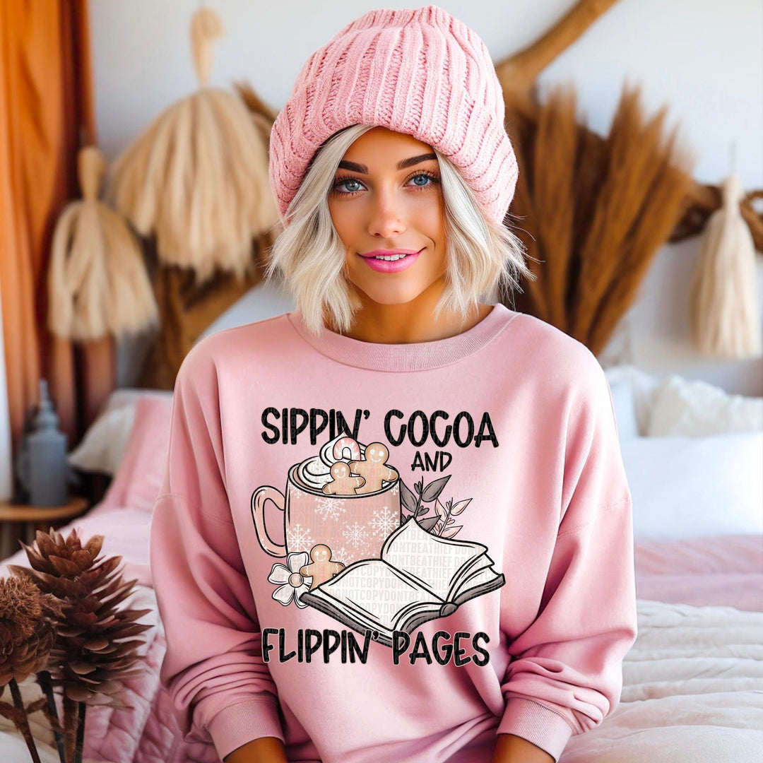 Sippin’ Cocoa and Flippin’ Pages DTF Print