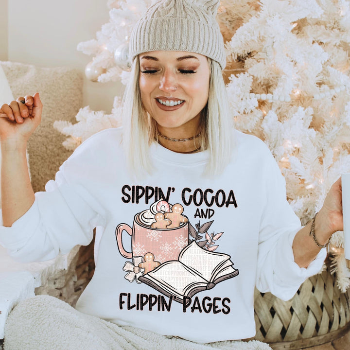 Sippin’ Cocoa and Flippin’ Pages DTF Print