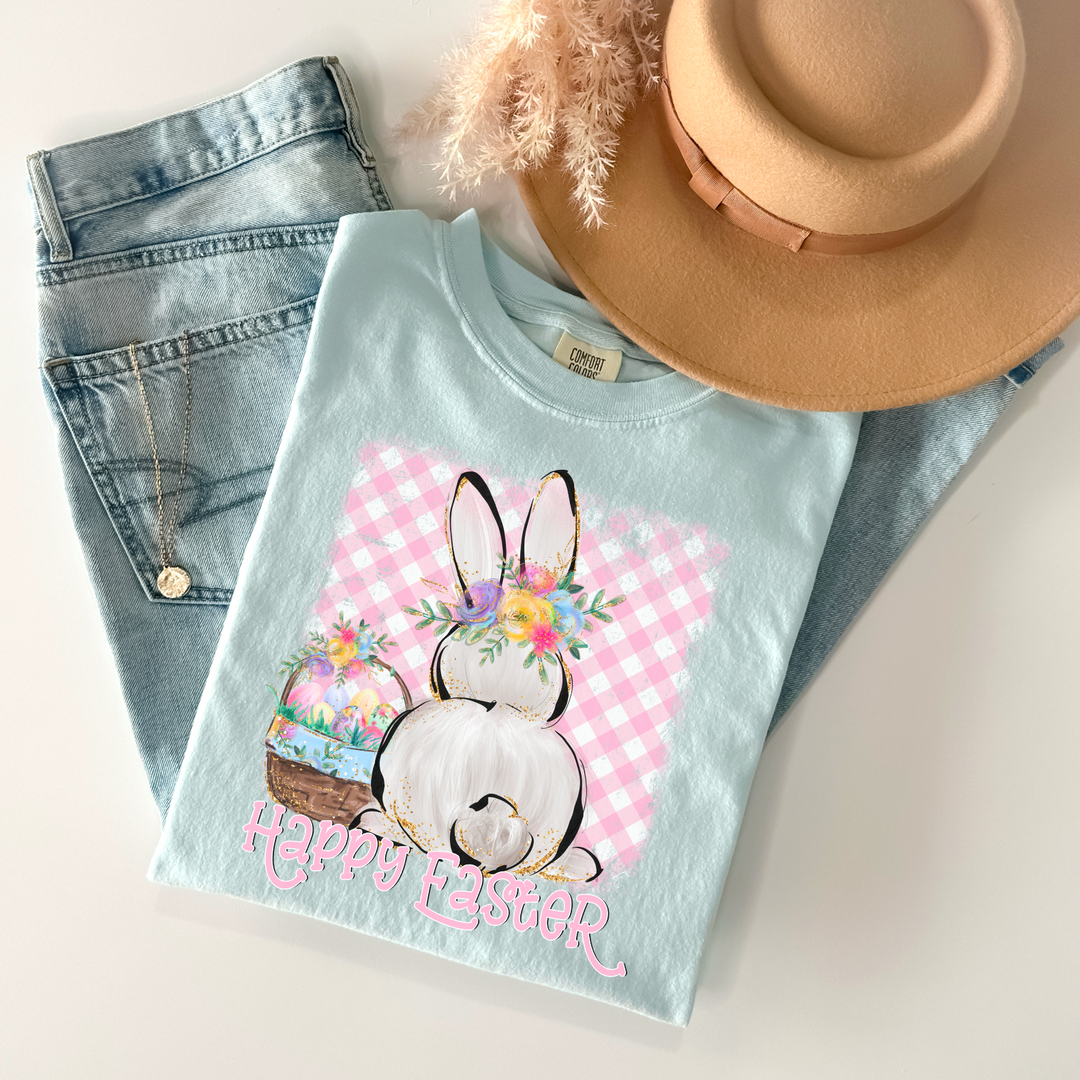 Happy Easter with Basket and Bunny DTF Print