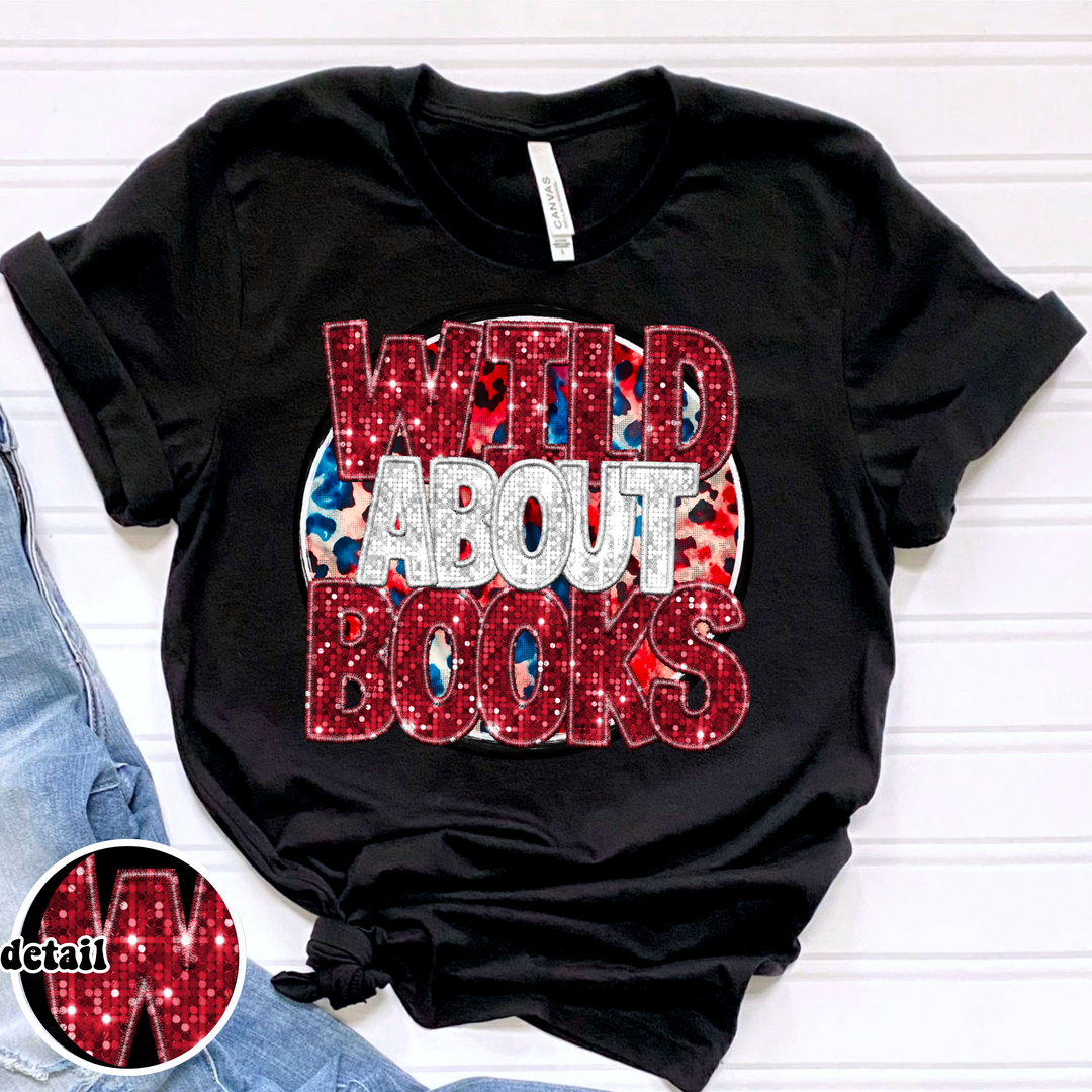 Wild About Books Faux Sequined Embroidery DTF Print