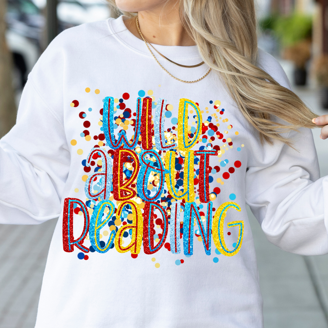 Wild About Reading Confetti Faux Glitter DTF Print