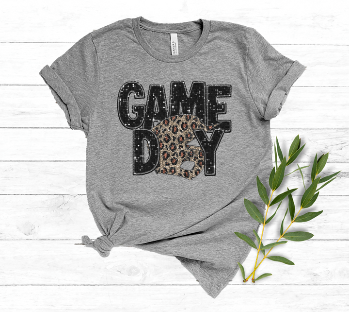 Game Day Leopard Helmet Faux Glitter DTF Print