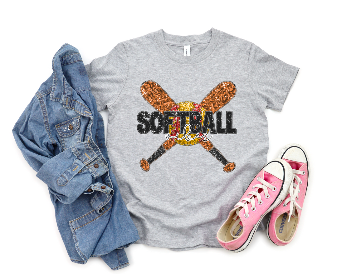 Softball Vibes with Bats Faux Glitter DTF Print