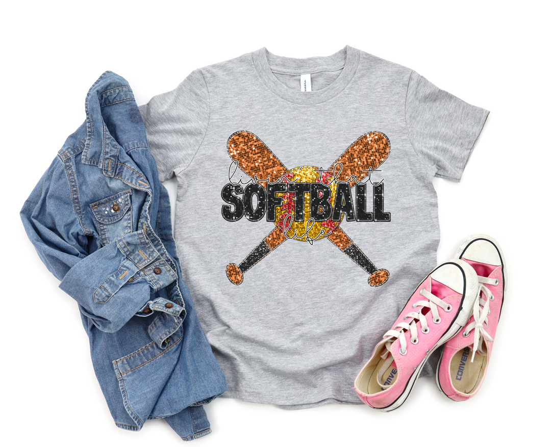 Living That Softball Life Faux Glitter DTF Print