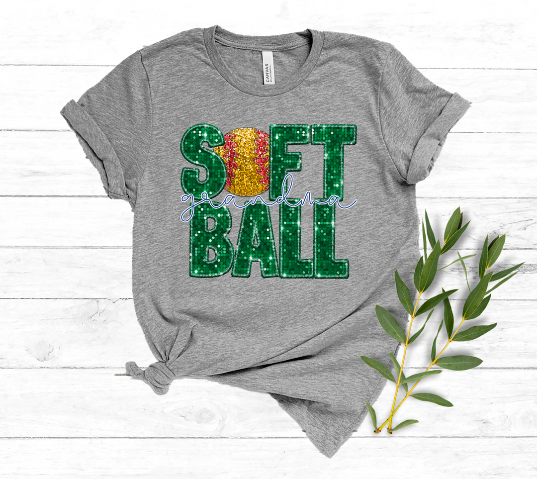 Softball Grandma Green Faux Glitter DTF Print