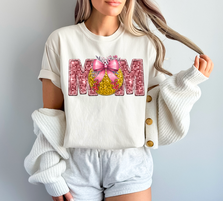 Sports Mom Bow with Flowers Faux Glitter DTF Print