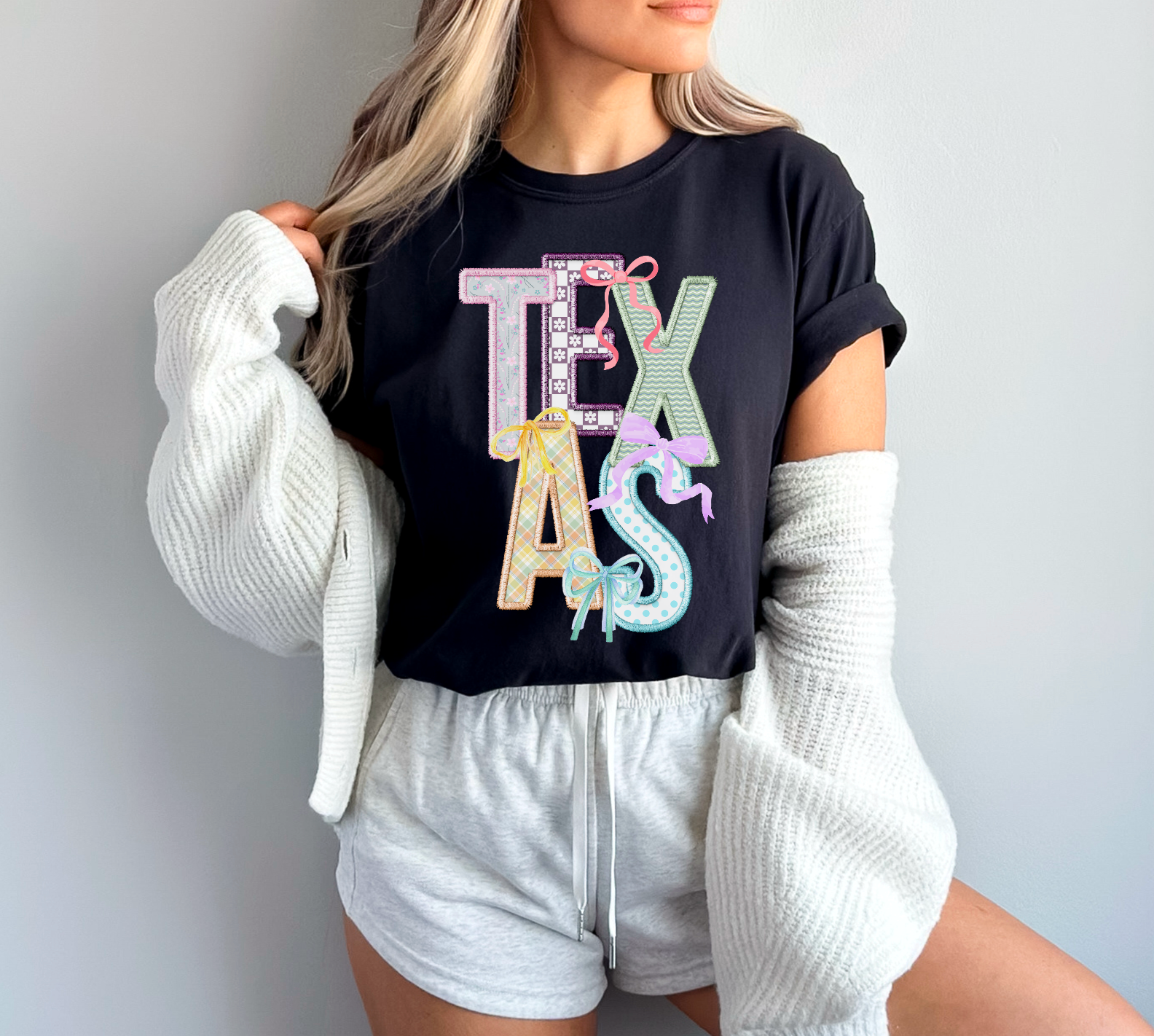 Faux Embroidery States and Bows DTF Print
