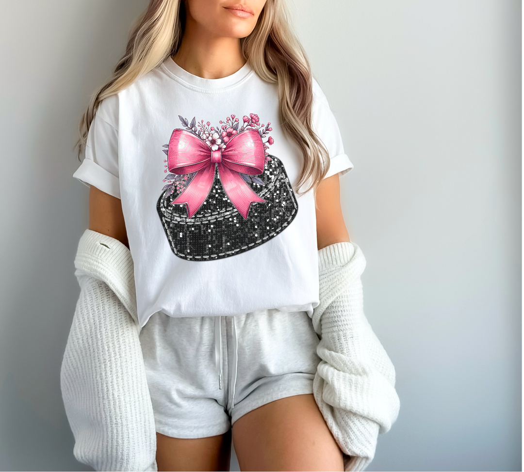 Faux Glitter Pink Bow and Flowers Sports DTF Print