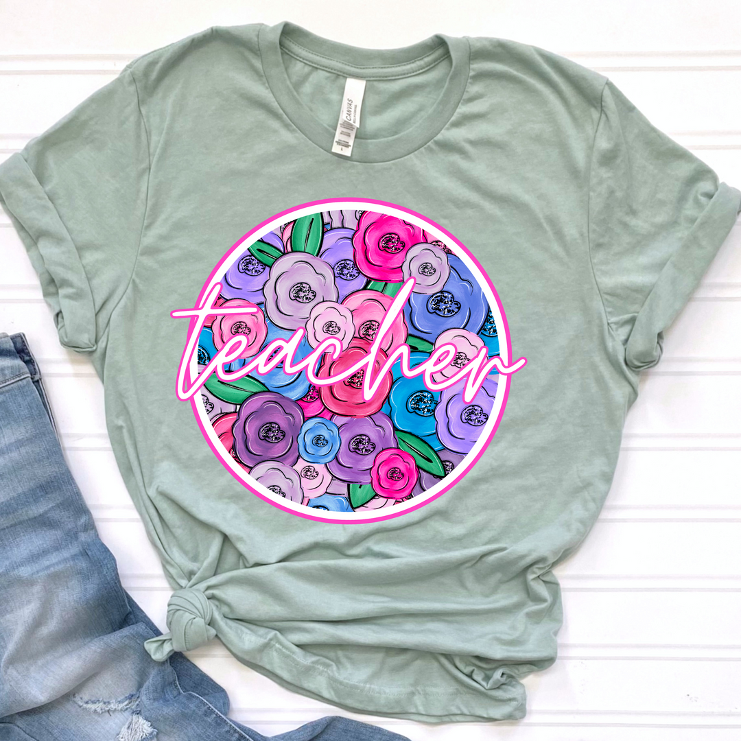 Floral Circle Teacher DTF Print