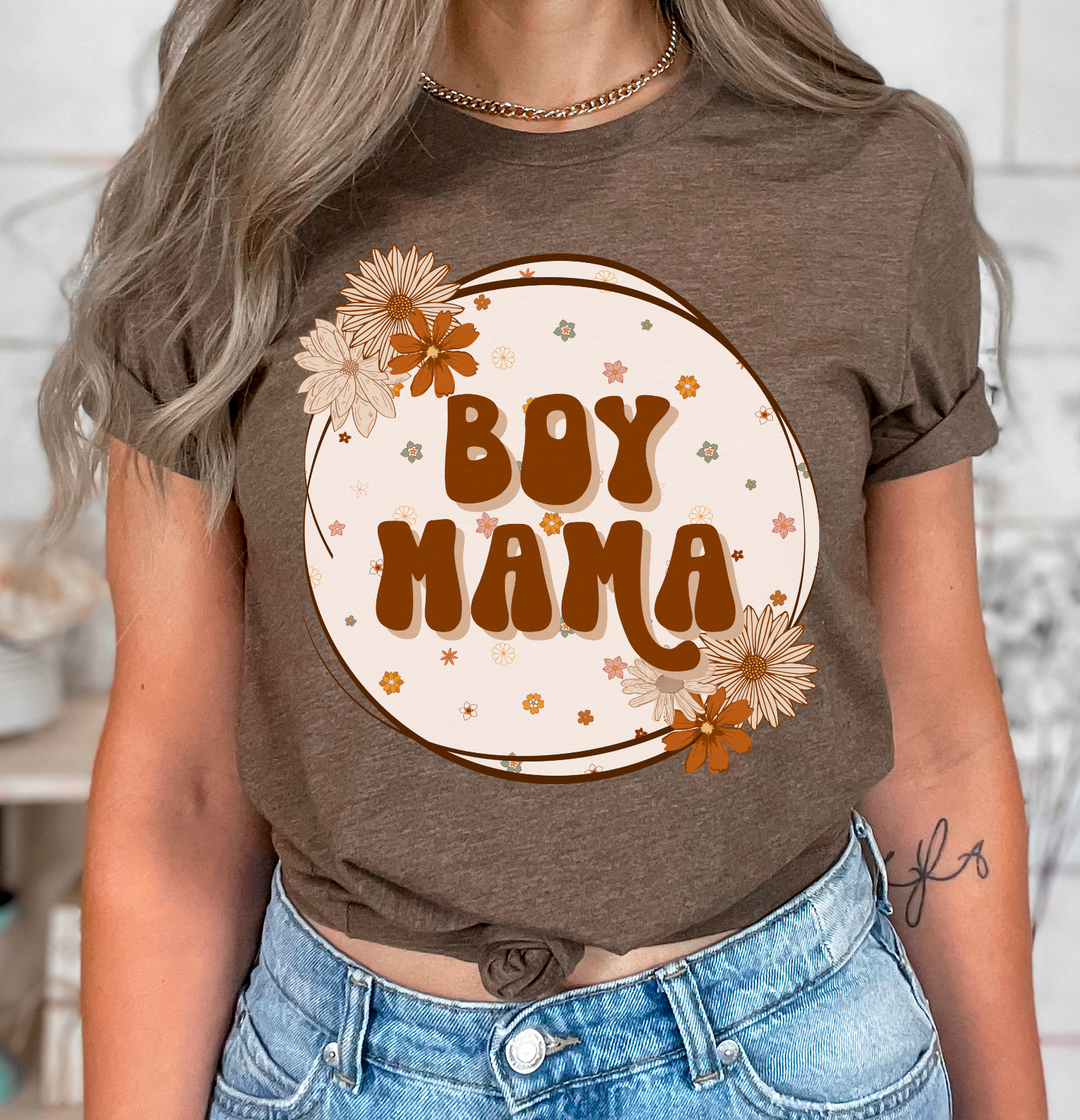 Boy Mama Tan Floral Circle DTF Print