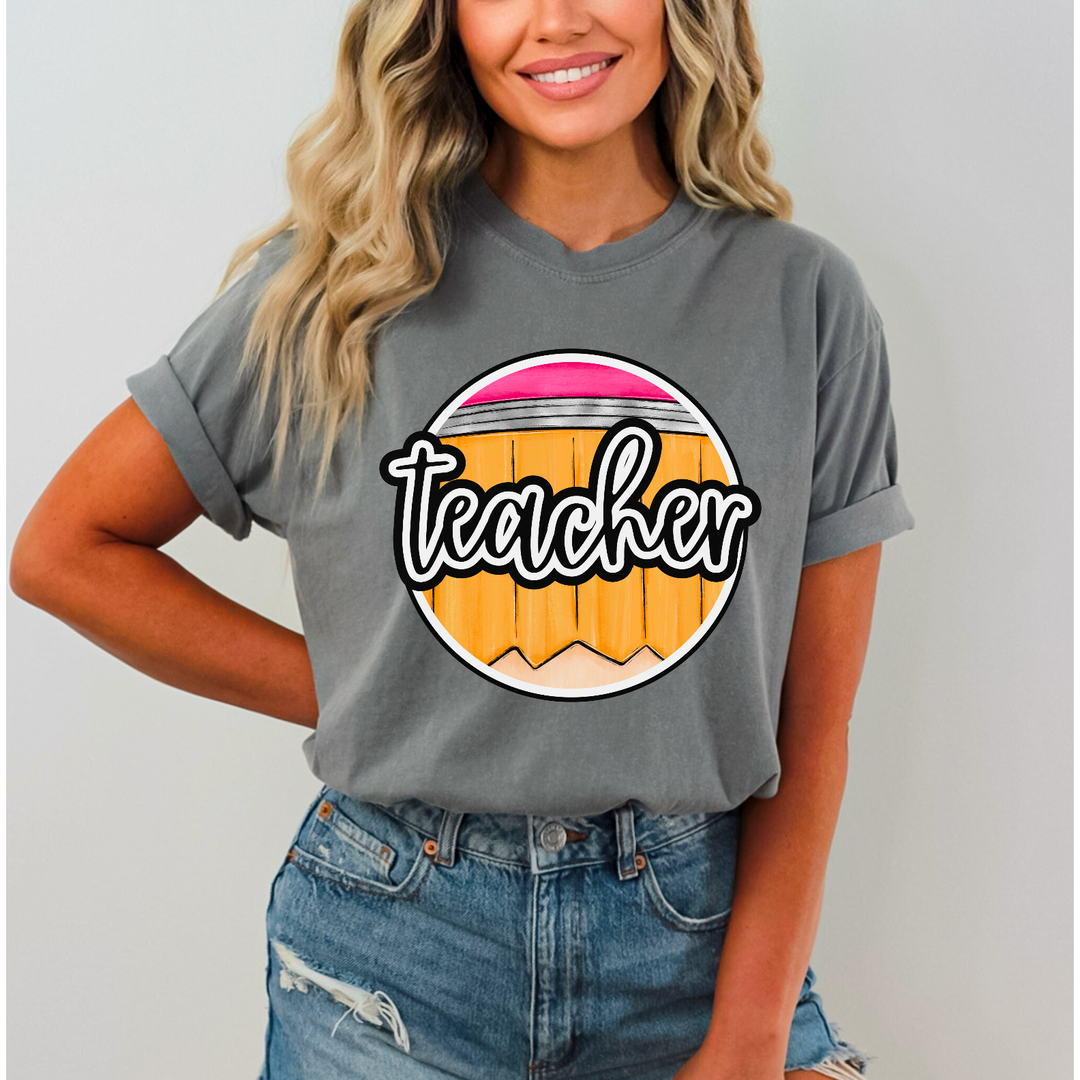 Teacher Pencil Circle DTF Print