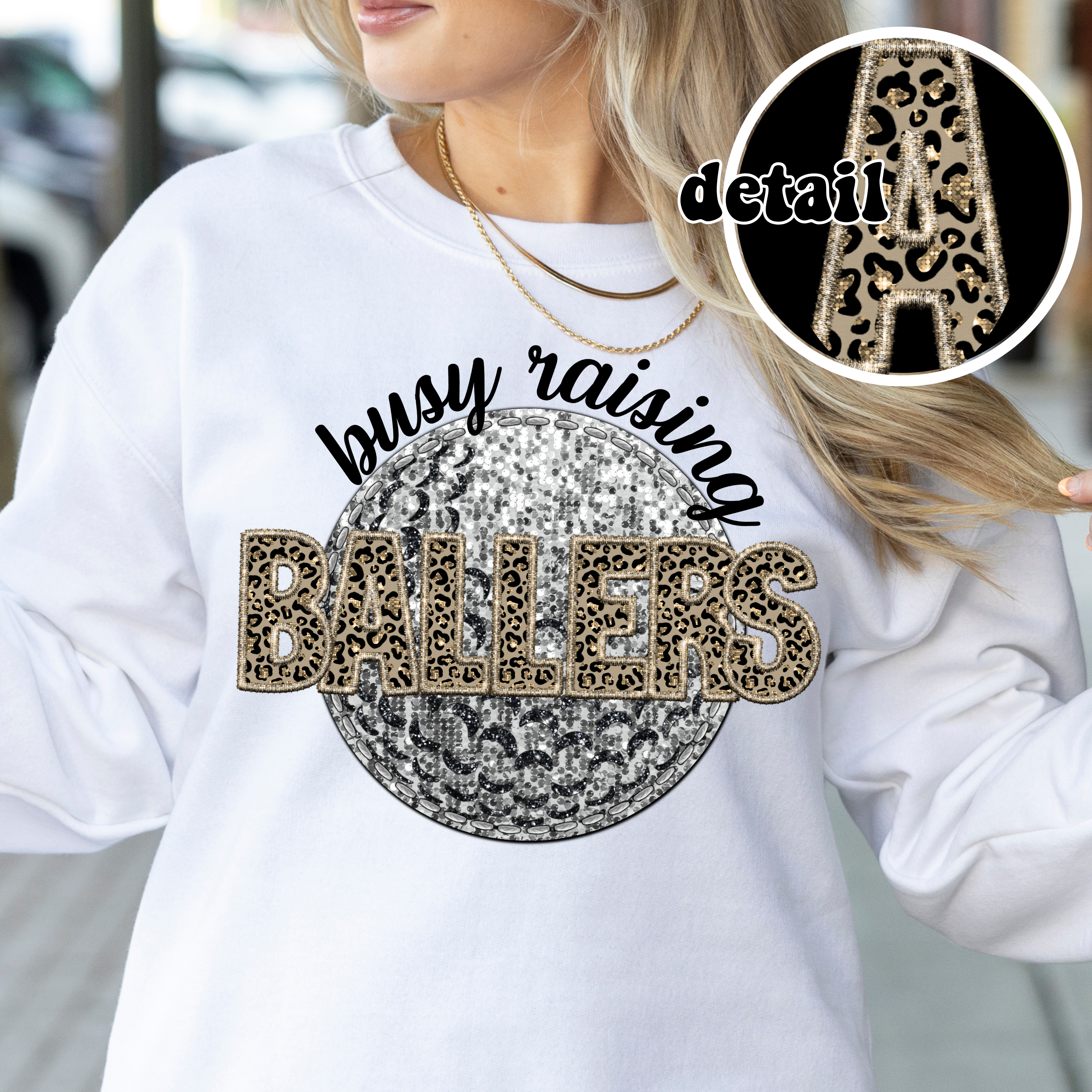 Busy Raising Ballers Leopard Faux Embroidery DTF Print
