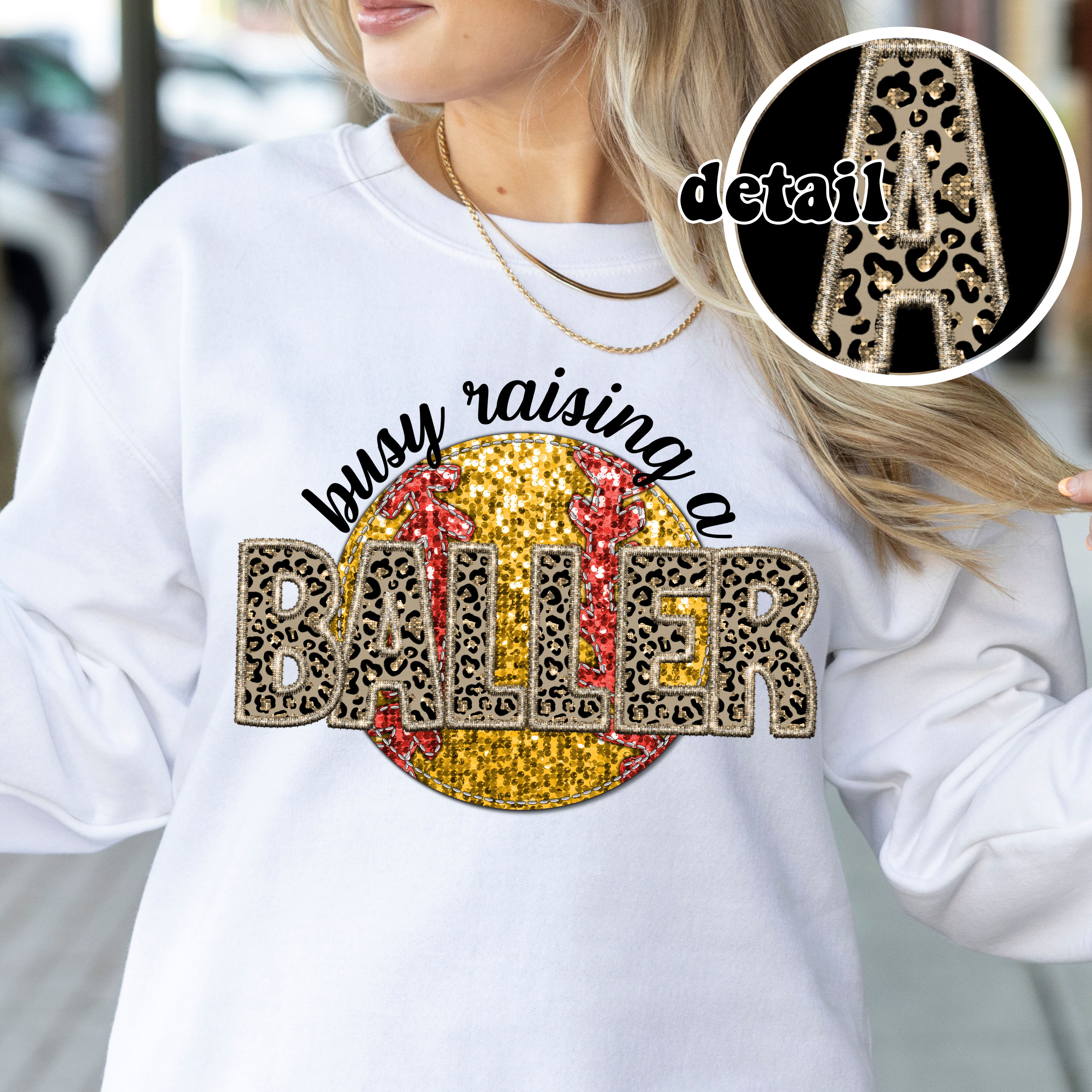 Busy Raising A Baller Leopard Faux Embroidery DTF Print