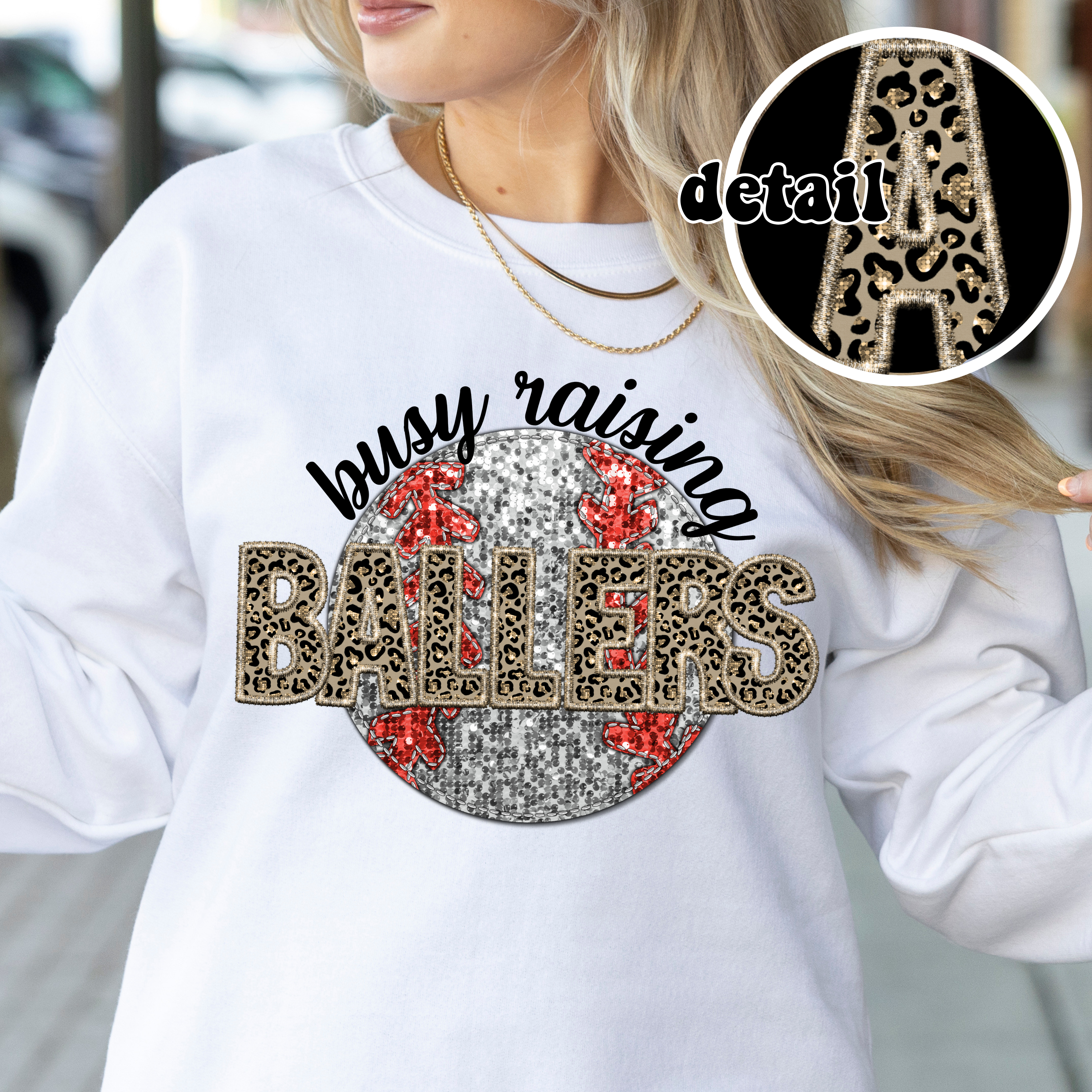 Busy Raising Ballers Leopard Faux Embroidery DTF Print