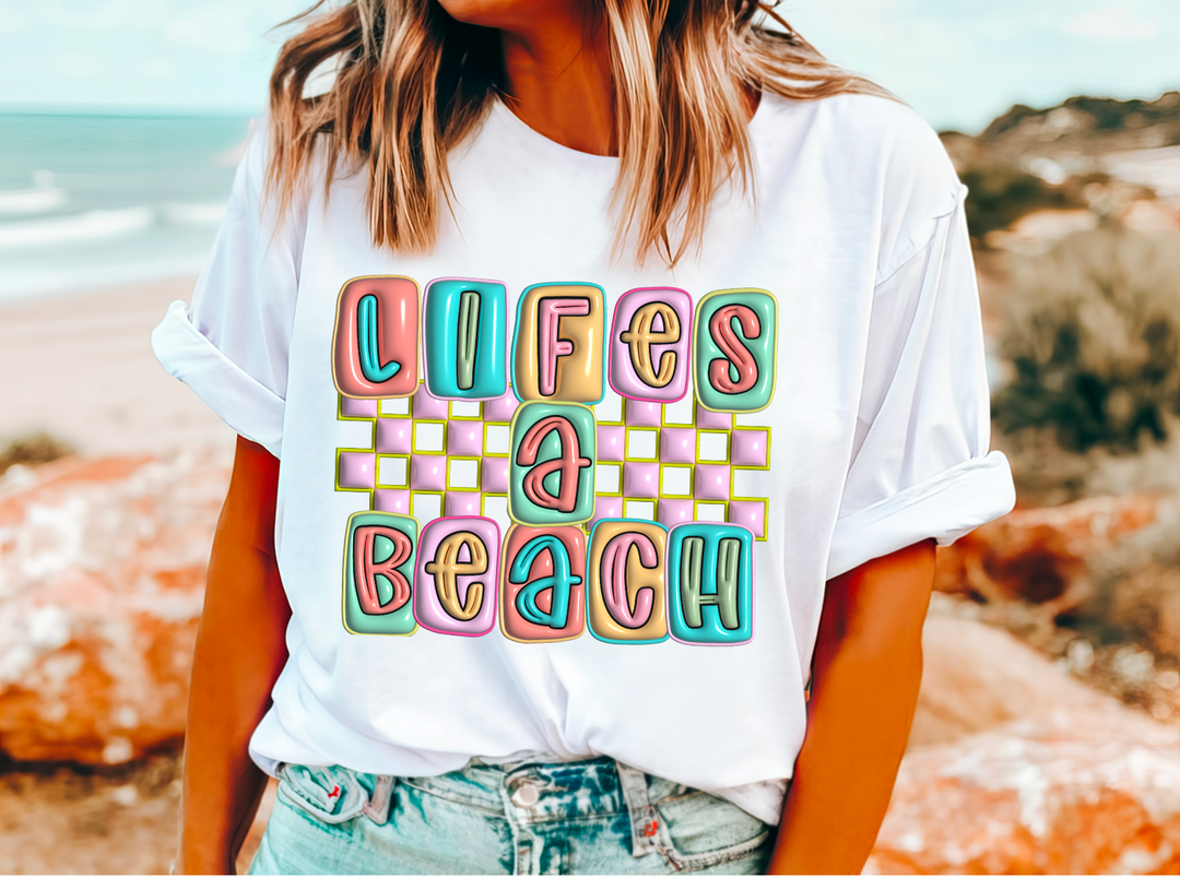 Life’s A Beach Checks Inflated Alpha DTF Print