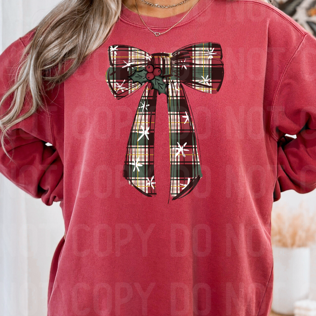 Plaid Bow With Holly DTF Print