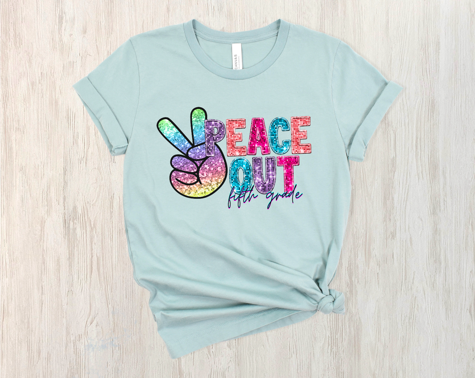 Peace Out PreK-Sixth Grade Faux Glitter DTF Print