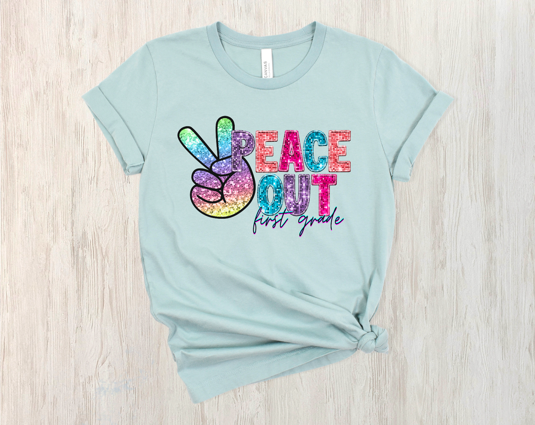 Peace Out PreK-Sixth Grade Faux Glitter DTF Print