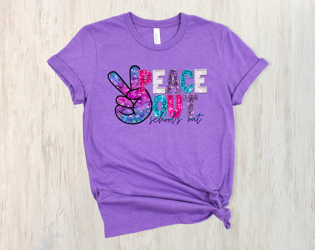 Peace Out School’s Out Mermaid Faux Glitter DTF Print