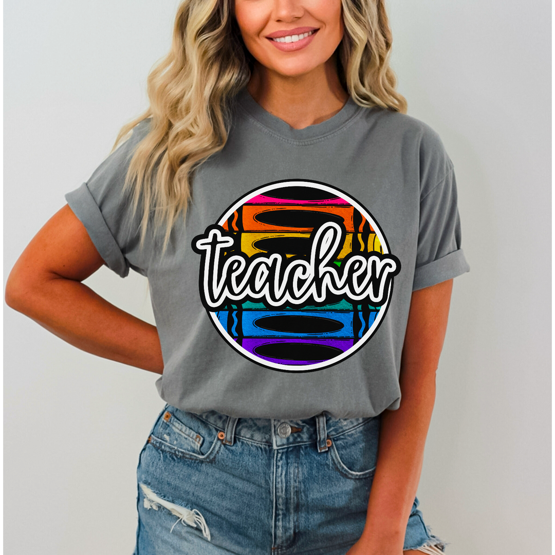 Teacher Crayon Circle DTF Print