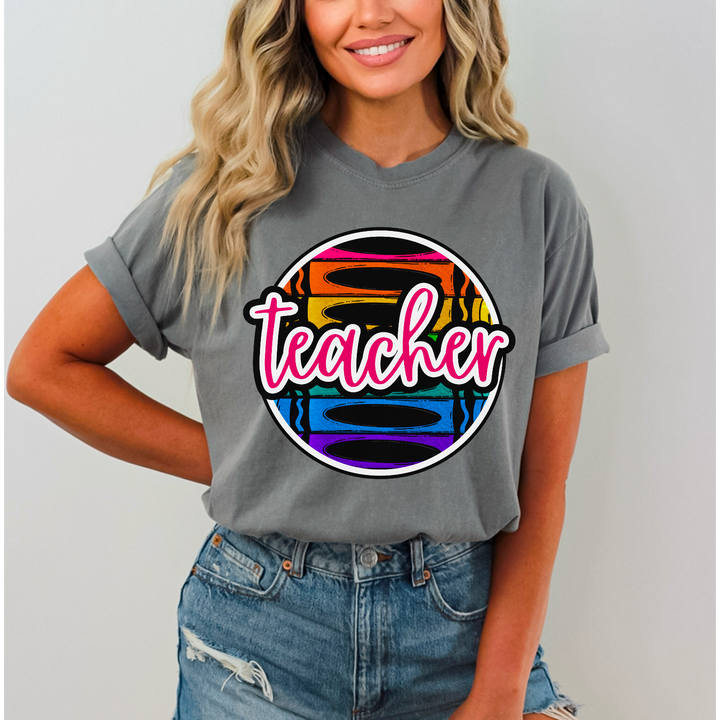 Teacher Crayon Circle DTF Print