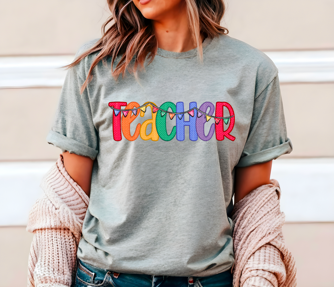 Teacher Rainbow Faux Embroidery DTF Print