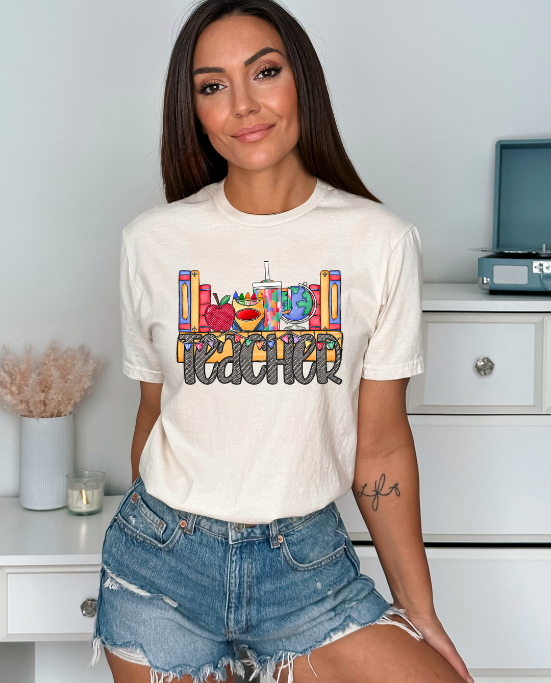 Teacher Bookshelf Faux Embroidery DTF Print