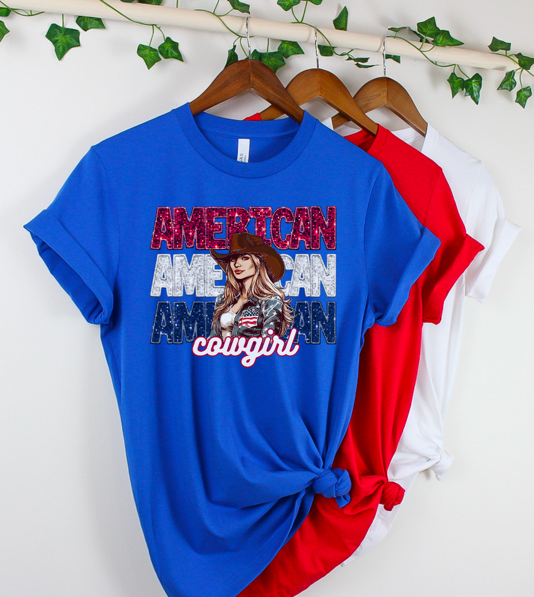 American Cowgirl Faux Glitter DTF Print