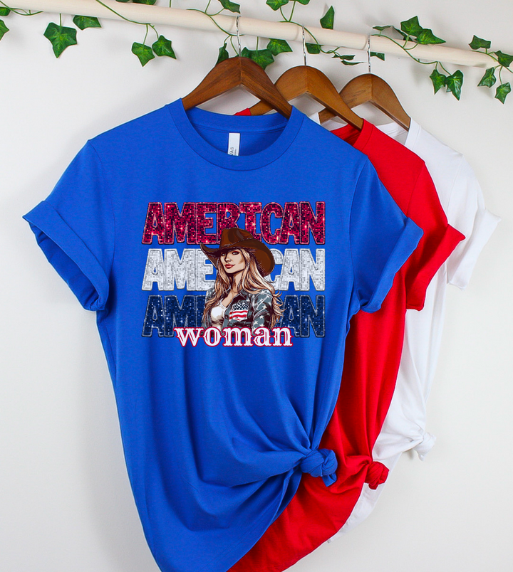 American Woman Faux Glitter DTF Print