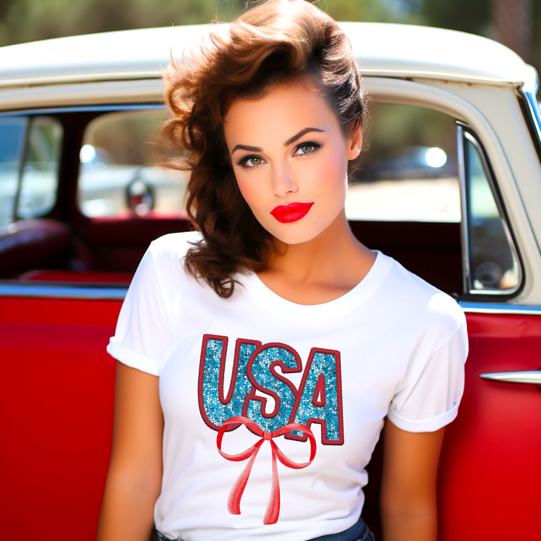 USA Bow Faux Glitter DTF Print