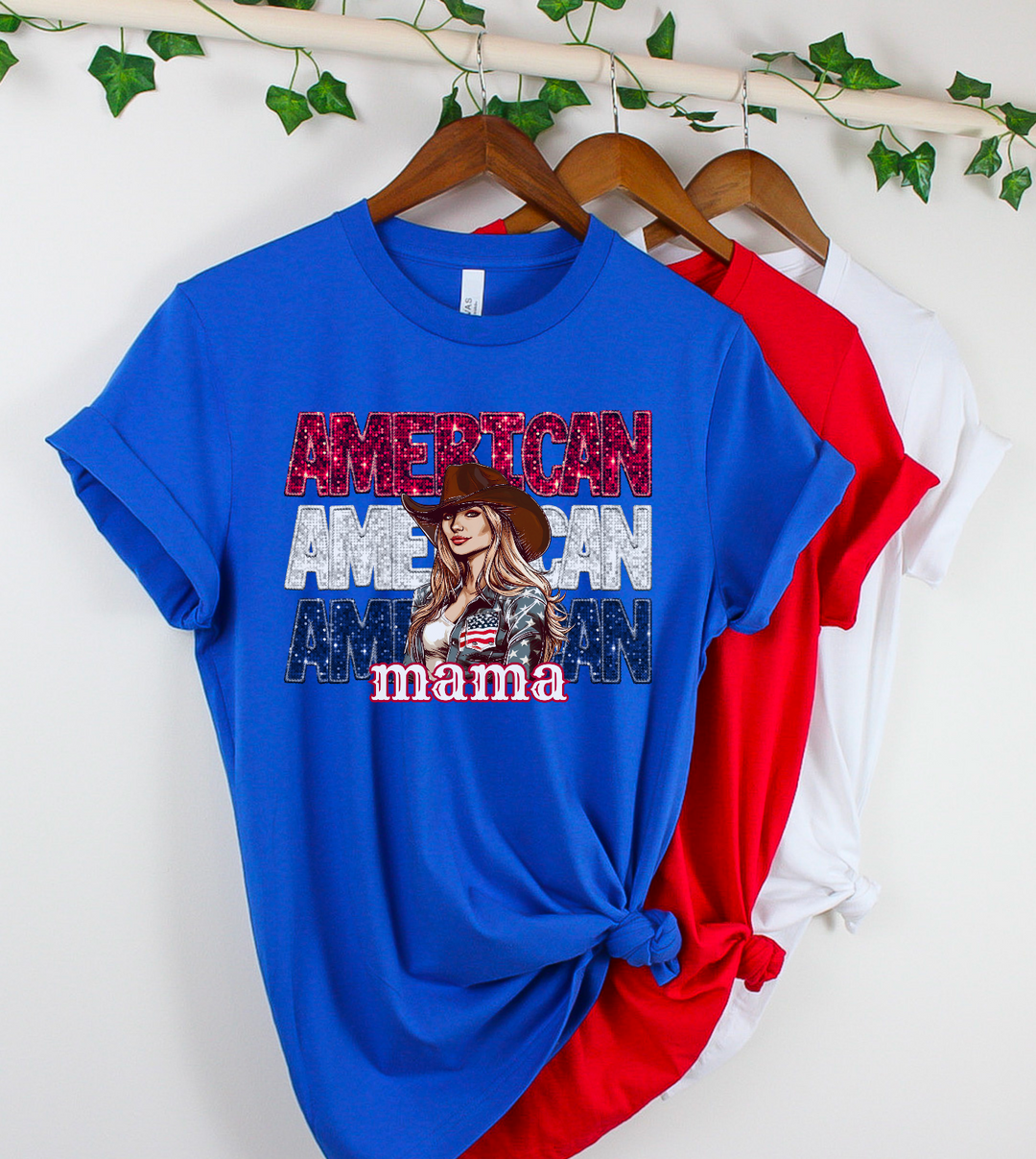 American Mama Faux Glitter DTF Print