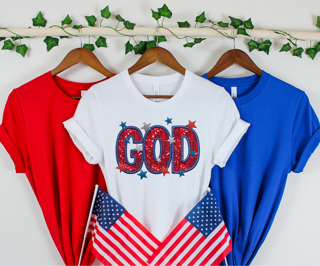 Patriotic God Faux Glitter DTF Print