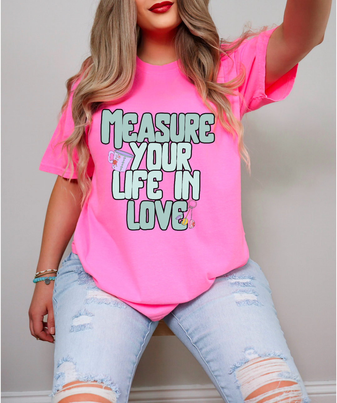 Measure Your Life In Love Teal DTF Print