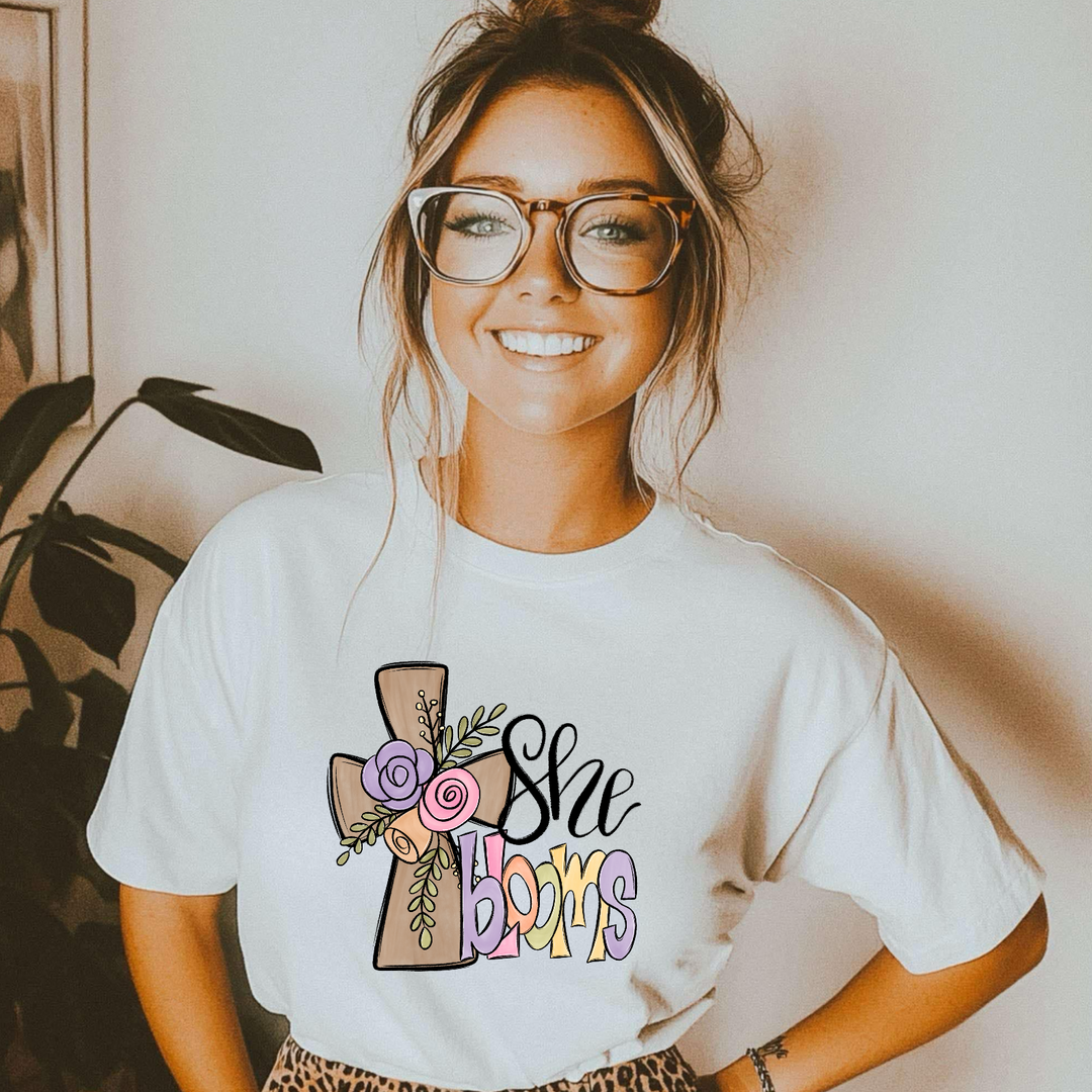 She Blooms Floral Cross DTF Print