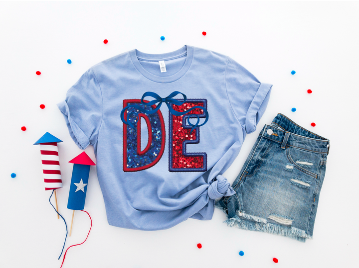 Patriotic Faux Embroidery Bow States DTF Print