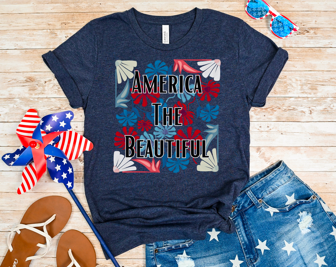 America The Beautiful Patriotic Floral DTF Print