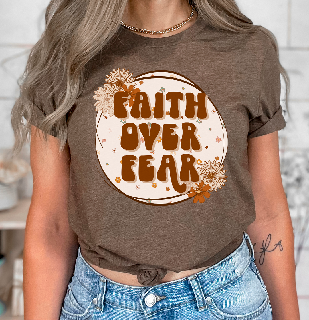 Faith Over Fear Tan Floral Circle DTF Print