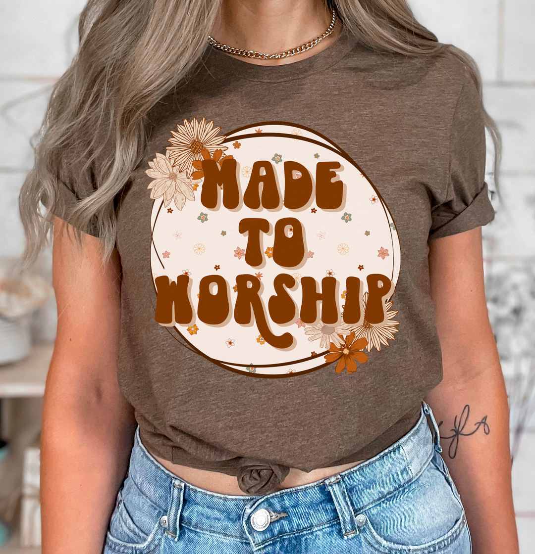 Made To Worship Tan Floral Circle DTF Print