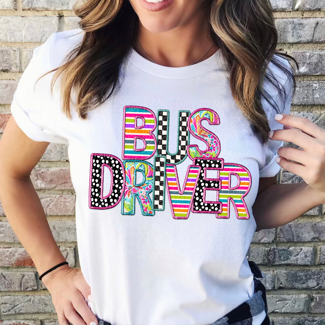 Bright School Titles Faux Embroidery DTF Print