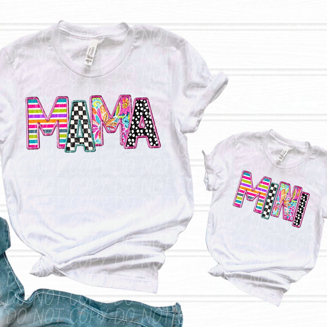 Bright Faux Embroidery Mama Mini Checks DTF Print