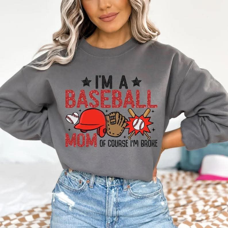 Broke Baseball Mom CHARCOAL Sweatshirt