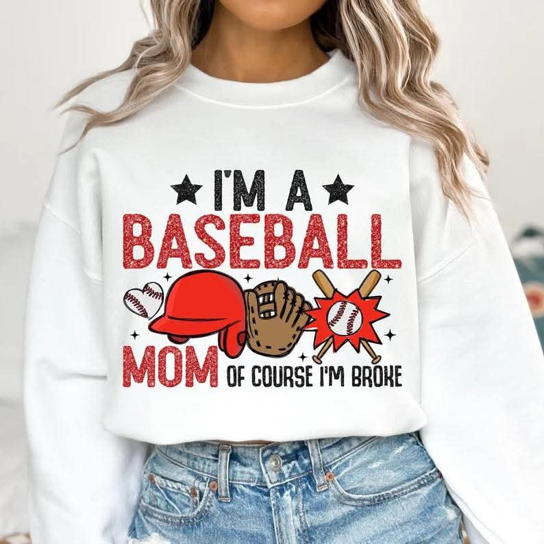 Broke Baseball Mom WHITE Sweatshirt