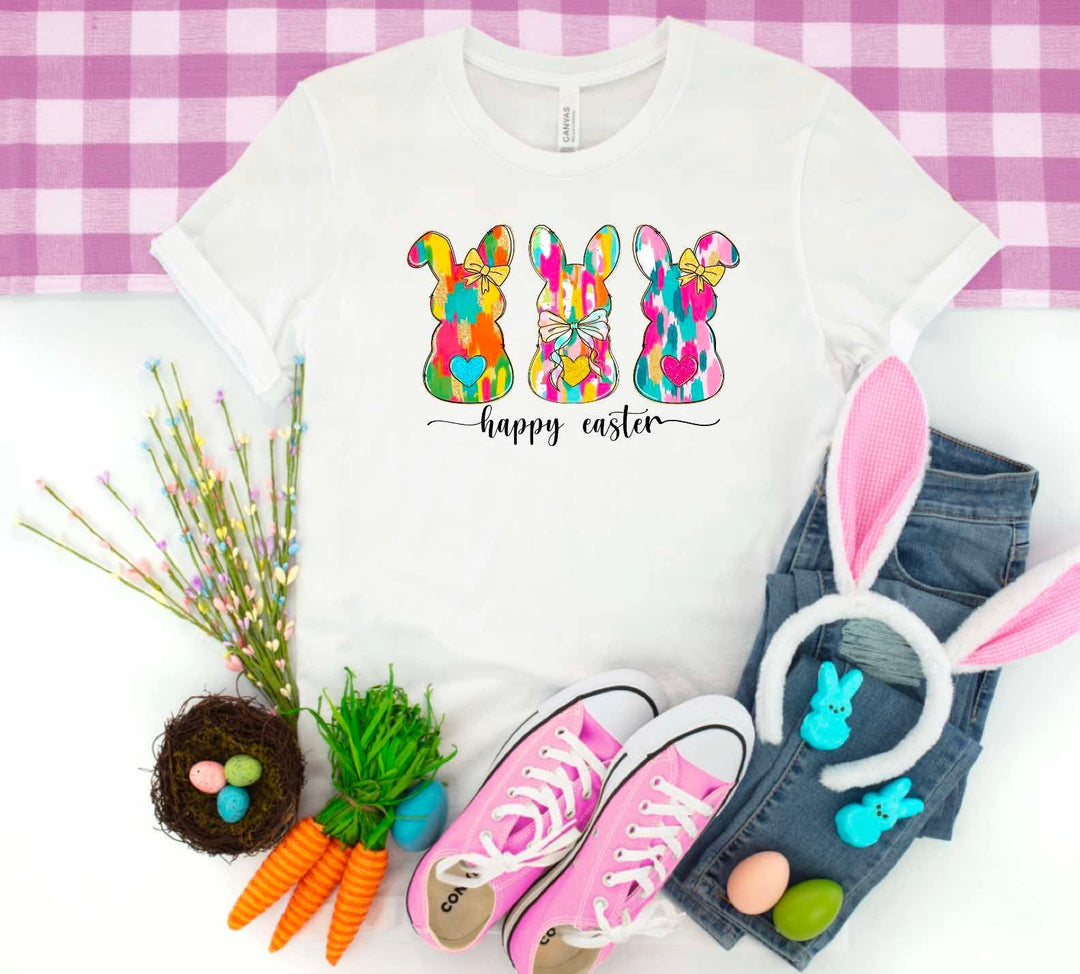 Happy Easter Brushstroke Bunnies DTF Print