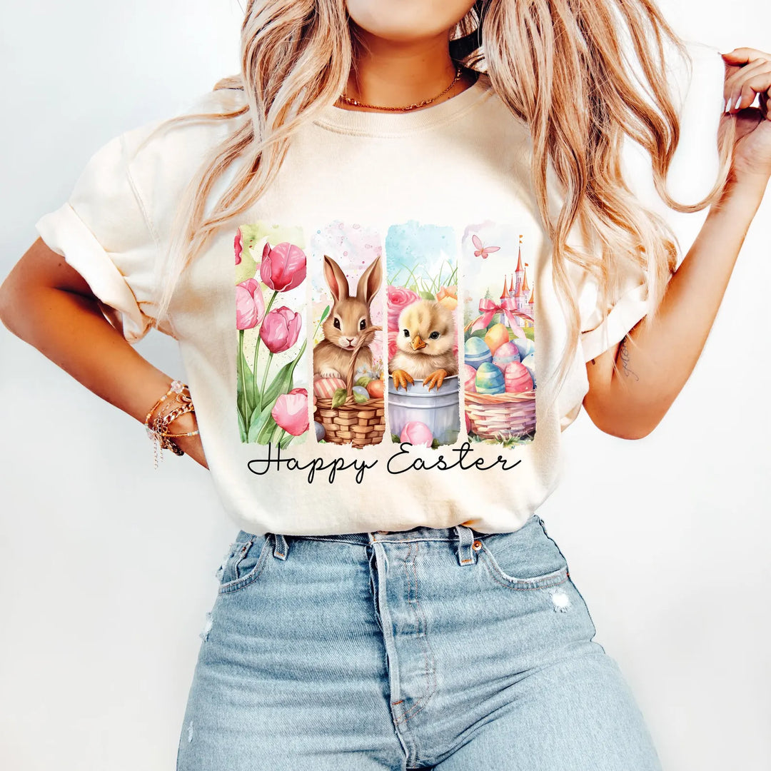 Picture Perfect Happy Easter SOFT CREAM GILDAN SOFTSTYLE Printed Tee