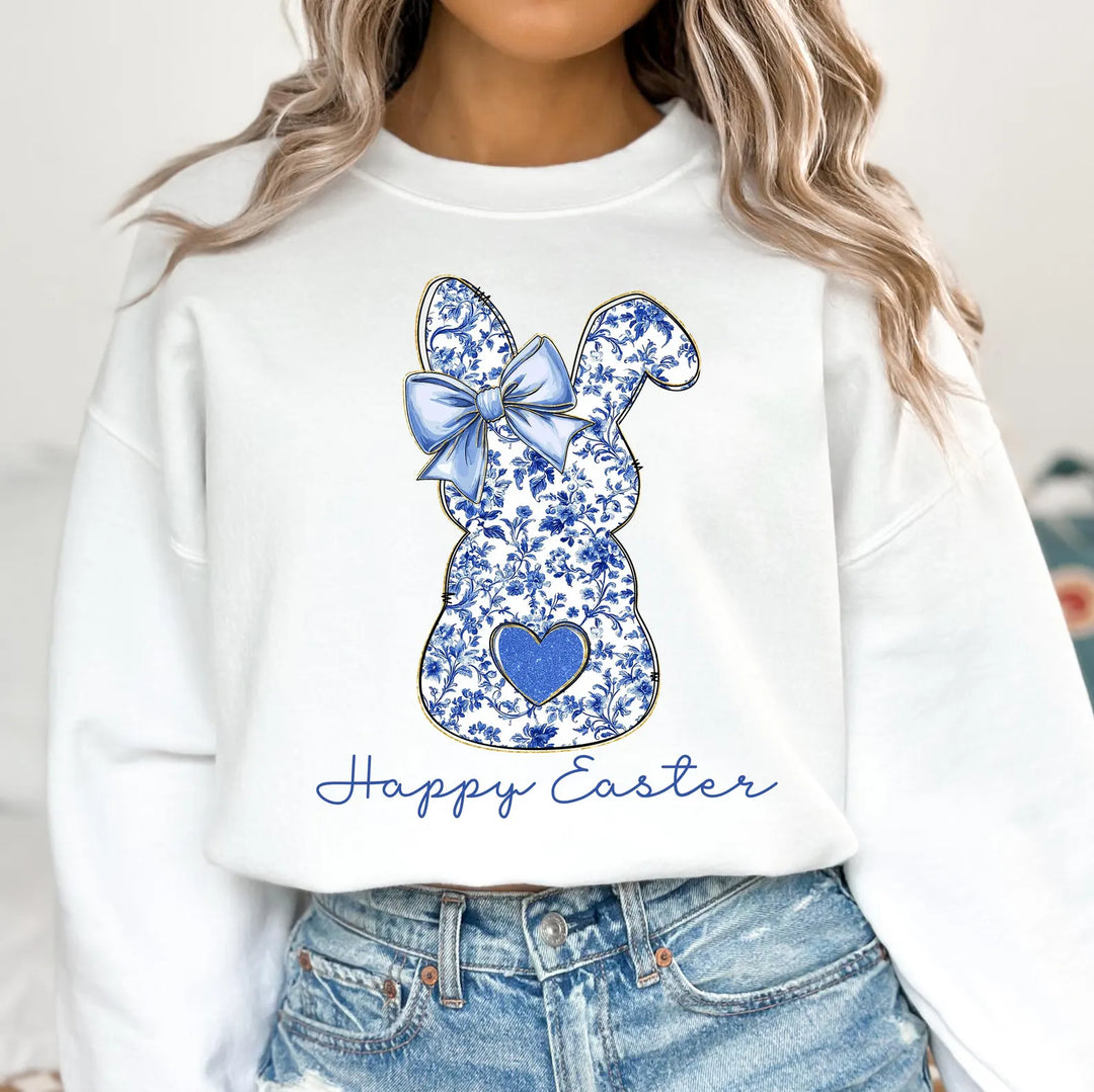 Blue Floral Happy Easter WHITE Sweatshirt