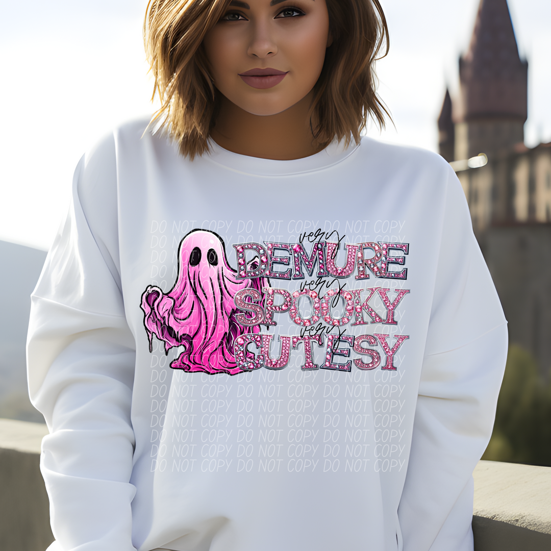 Very Demure Very Spooky Very Cutesy Pink Ghost DTF Print