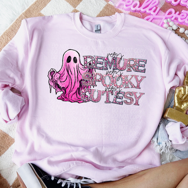 Very Demure Very Spooky Very Cutesy Pink Ghost DTF Print