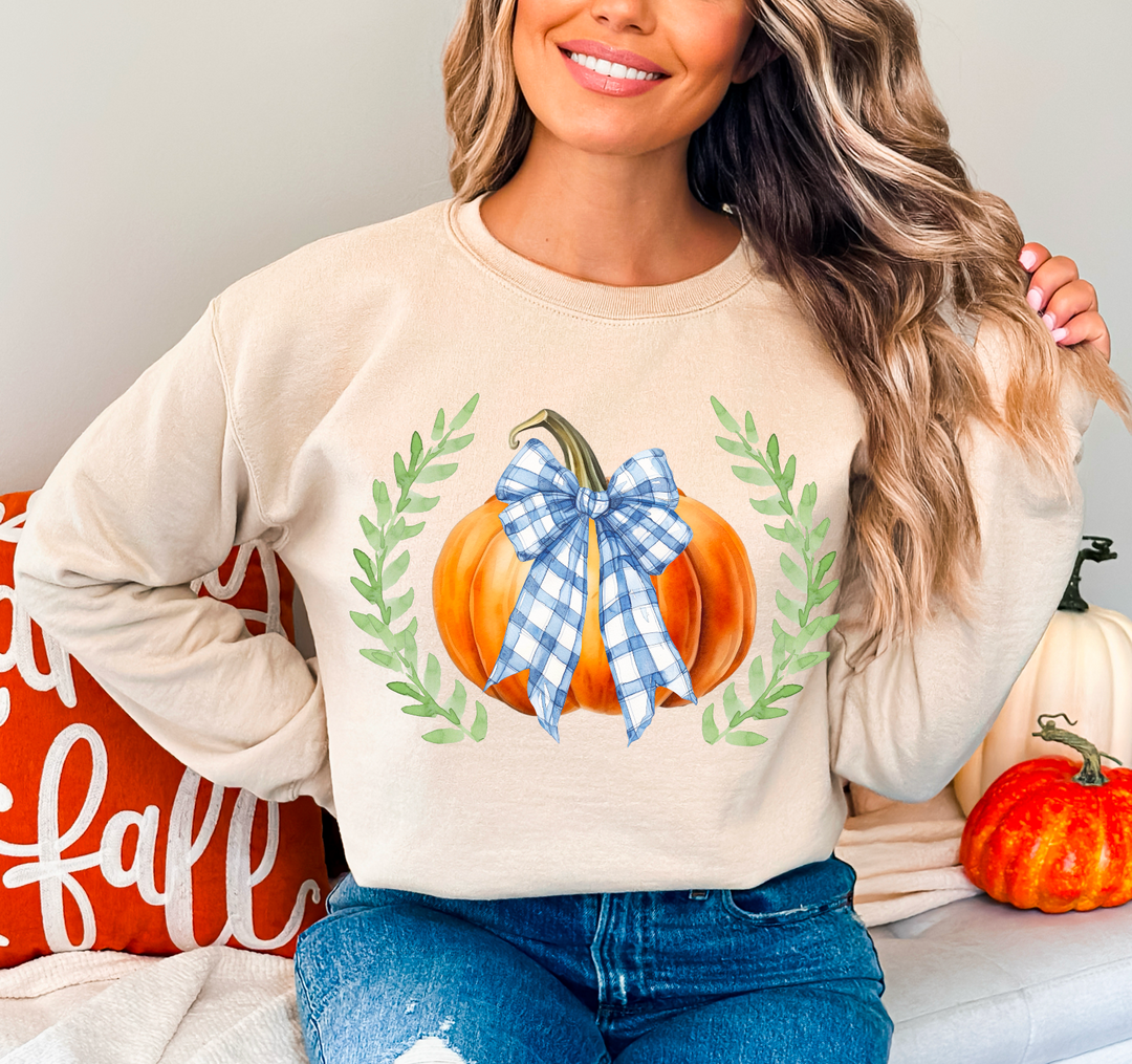 Watercolor Pumpkin Checked Bow DTF Print